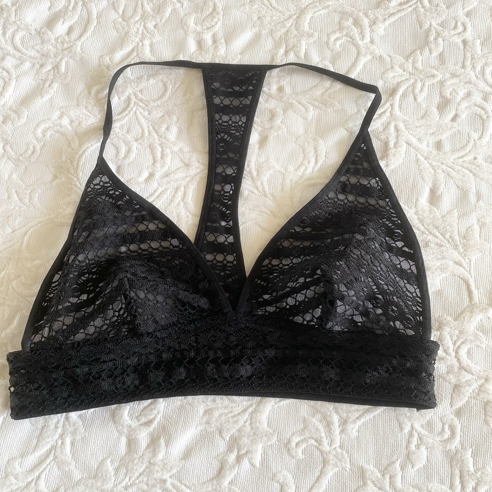 VICTORIA'S SECRET Women Size S black Lace Triangle‎ Bralette Sheer Whimsigoth